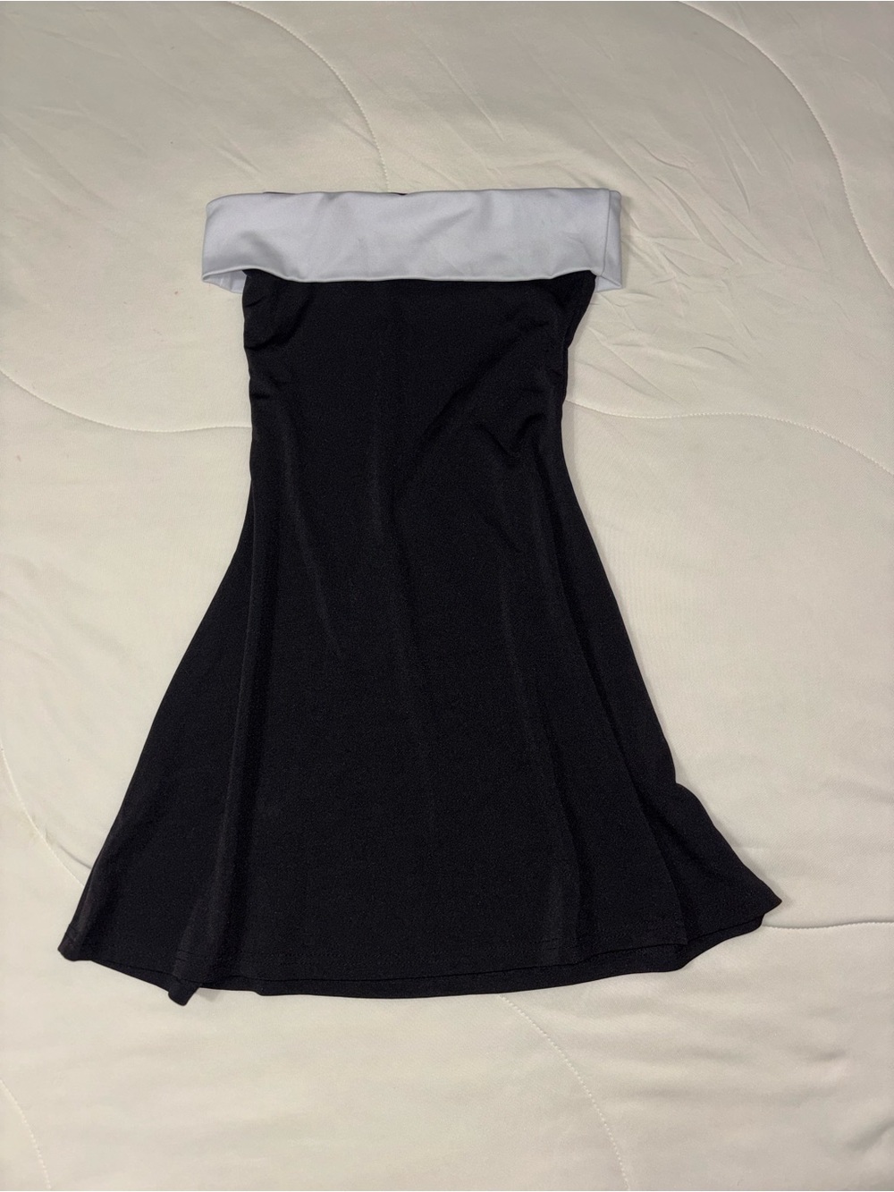 Black Strapless Dress with White Fold-Over Band - Womens